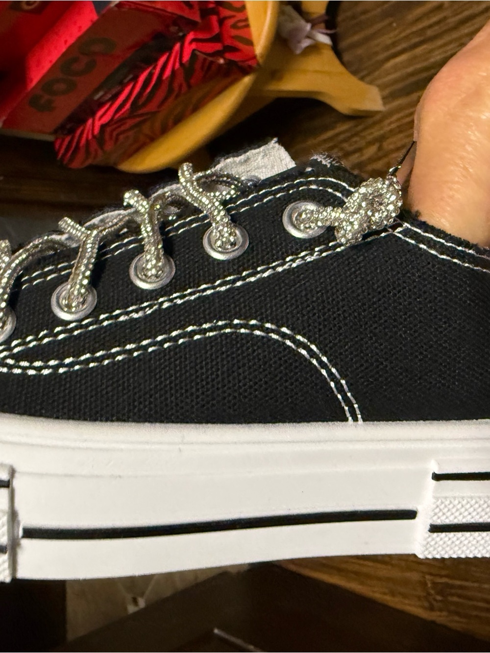 Very G Black Canvas Sneakers with Sparkle Laces-New - Picture 3 of 7